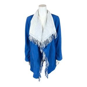 Susan Graver Weekend Bonded Polar Fleece Open-Front Jacket Blue Medium Size